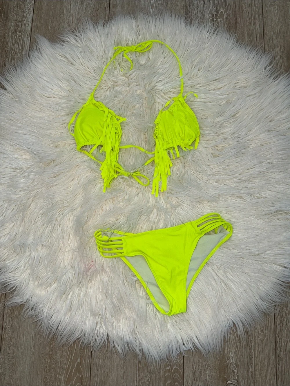 Neon Yellow Fringe String Bikini - Picture 2 of 3